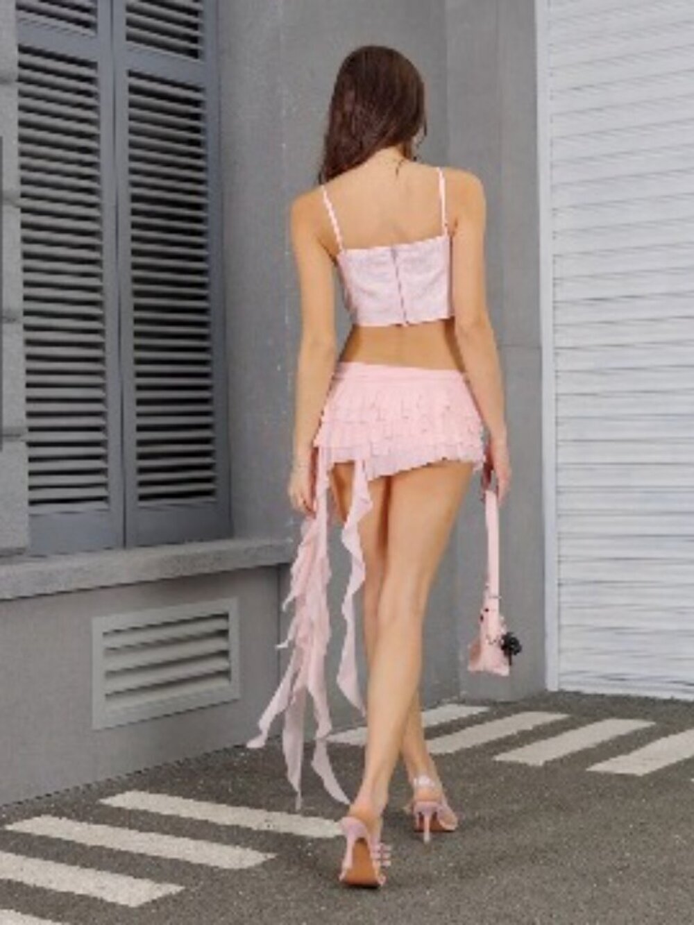 Mesh Asymmetrical Ruffle Mini Skirt Low Rise Tiered Flirty Y2k Concert Outfit - Picture 7 of 7